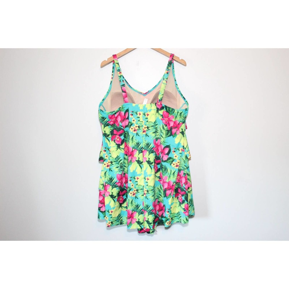 Catherines Tropical Floral Tiered Swimdress One Piece Swimsuit Plus 30W H14335 - Picture 7 of 11